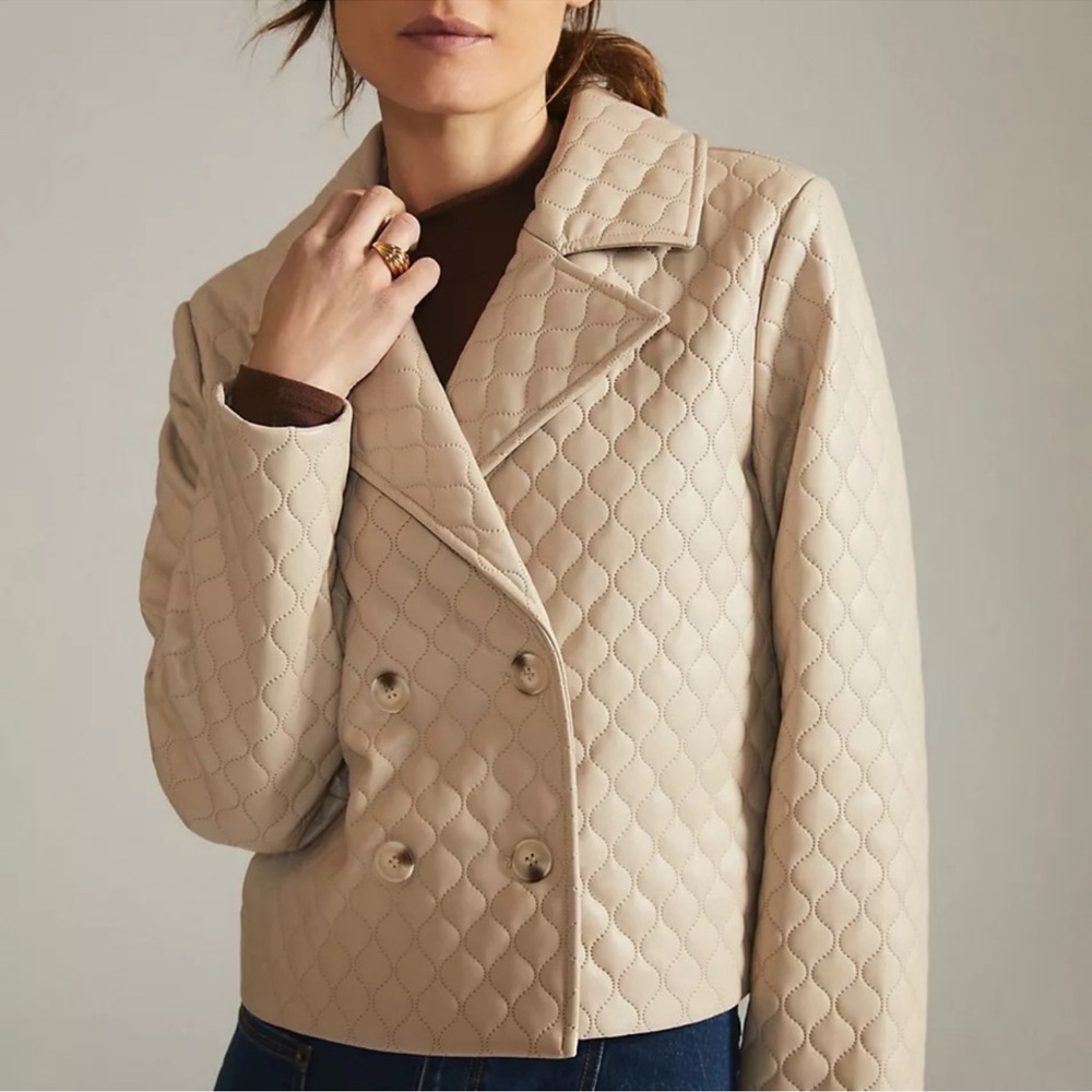 Greylin quilted faux leather jacket for Anthropologie in tan neutral NEW Sz M